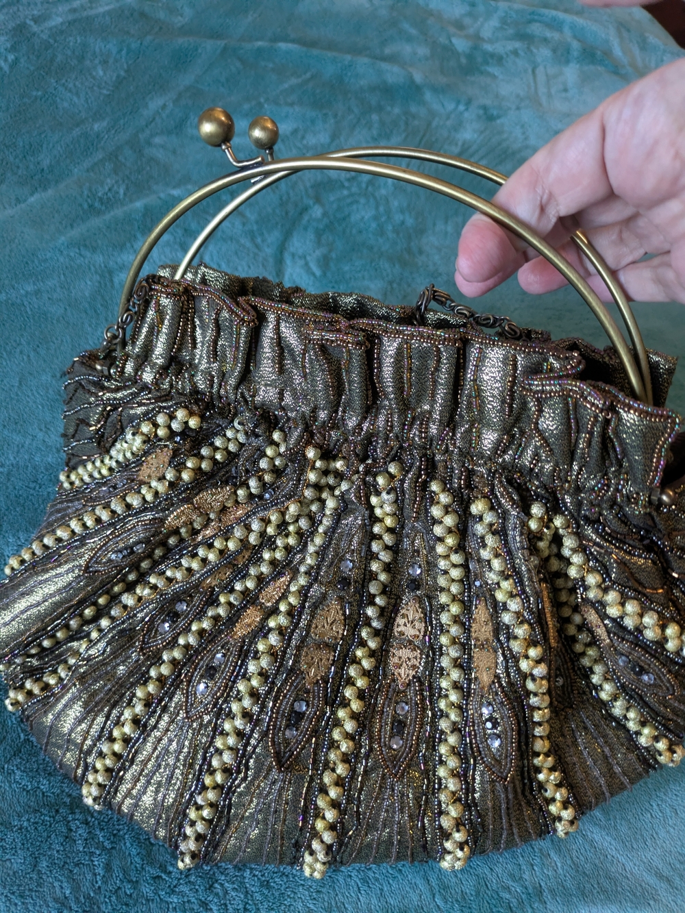 Source Unknown Metallic Brown and Gold Beaded Evening Wristlet